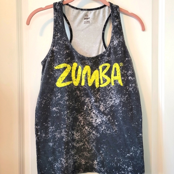 Zumba Fitness Tops - Zumba XXL Dark Gray patterned tank with logo Zumba in Neon yellow